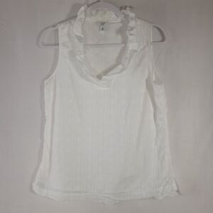 Crown & Ivy White Clip Dot Ruffle Neck Sleeveless Lined Blouse Top Womens Size M